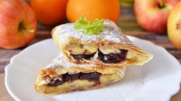 Конвертики из лаваша с грушей и шоколадом