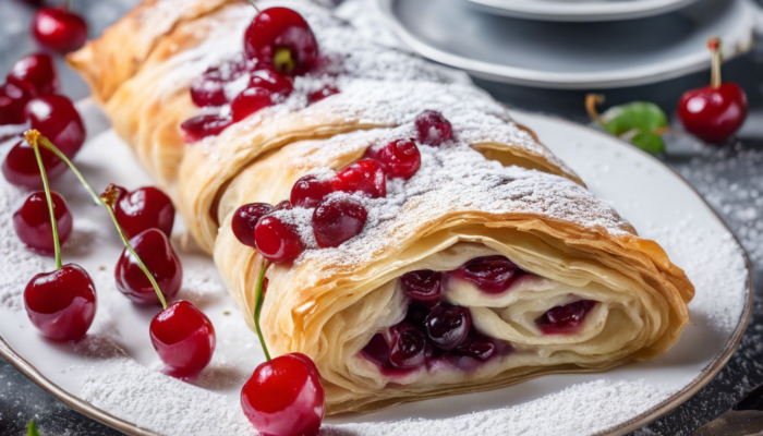 Штрудель из теста фило с вишней